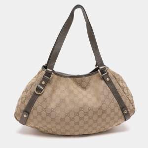 مملوكة مسبقًا Gucci Abbey Medium Beige/Metallic GG Canvas and Leather Hobo