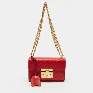 Pre Owned Gucci Padlock Small Red Guccissima Leather Shoulder Bag
