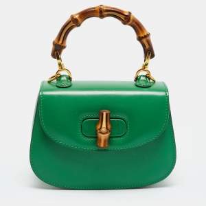 مملوكة مسبقًا Gucci 1947 Bamboo Mini Green Leather Top Handle Bag