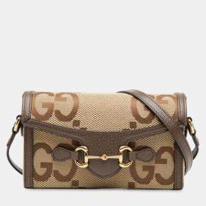 Pre Owned Gucci Brown Mini Jumbo GG Canvas Horsebit 1955 Crossbody