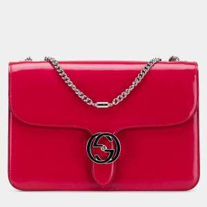 Pre Owned حقيبة كروس بودي قوتشي حلقة متشابكة G دولار براءات اللون الأحمر بحجم متوسط