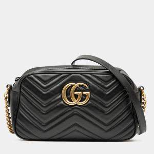 Pre Owned Gucci Black Small GG Marmont Matelasse Leather Crossbody