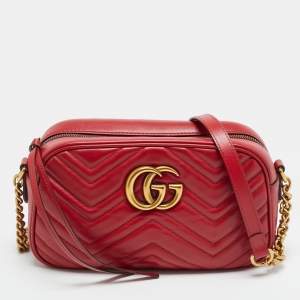 مملوكة مسبقًا Gucci GG Marmont Small Red Matelassé Leather Camera Bag