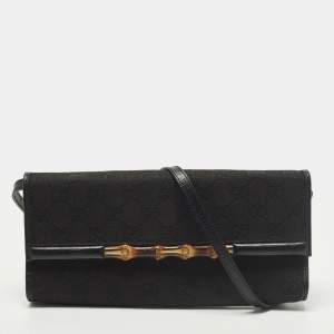 مملوكة مسبقًا Gucci Bamboo Black GG Canvas and Leather Clutch Bag