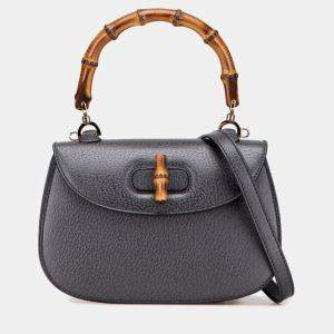 مملوكة مسبقًا Gucci Black Grained Calfskin Bamboo Night