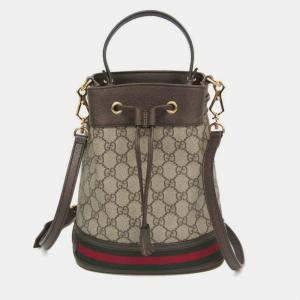 مملوكة مسبقًا Gucci GG Supreme Small Bucket Bag GG Supreme Leather Shoulder Bag Beige Brown
