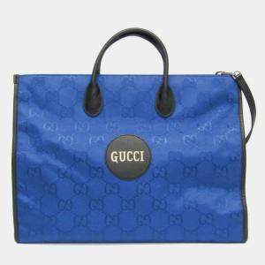 مملوكة مسبقًا Gucci Off The Grid GG Nylon Canvas Leather Shoulder Bag Black Blue