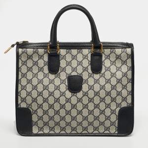 مملوكة مسبقًا حقيبة يد غوتشي فاتحة زرقاء/بيج GG قماش سوبرم جلد عتيقة