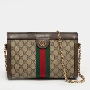 Pre Owned حقيبة كتف غوتشي غوتشيسيميّا صغيرة بيج شفّاف كانفاس أوفيديا