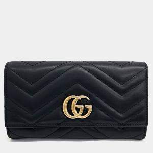 Pre Owned محفظة غوتشي جلد أسود مارمونت طويلة