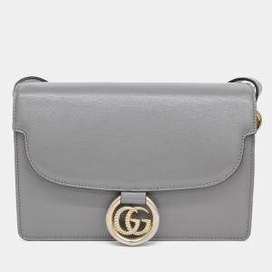Pre Owned Gucci Grey Leather GG Ring Leather Shoulder Bag