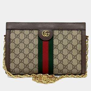 Pre Owned Gucci Brown Coated Canvas Ophidia GG Supreme Shoulder Bag