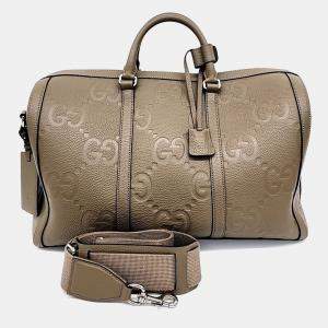 مملوكة مسبقًا Gucci Brown Leather Jumbo GG Duffel Bag Small