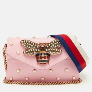 Pre Owned حقيبة كروس بودي جلد زهري ميني برودواي كوين مارغريت مرصعة باللؤلؤ من غوتشي بيبي