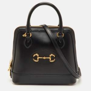 Pre Owned Gucci Horsebit 1955 Small Black Leather Zip Satchel