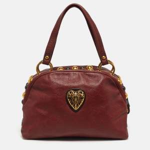 مملوكة مسبقًا Gucci Babouska Crest Maroon Guccissima Leather Dome Bag