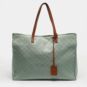 مملوكة مسبقًا Gucci Green/Brown GG Nylon and Leather and Shopper Tote