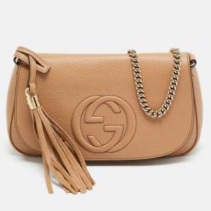 مملوكة مسبقًا Gucci Soho Chain Flap Beige Leather Shoulder Bag