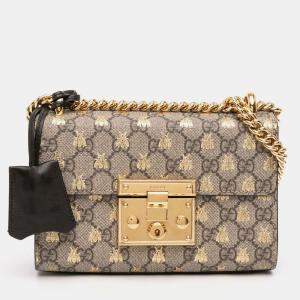 Pre Owned حقيبة كروس بودي غوتشي قفل بني GG سوبرن صغيرة نحلة