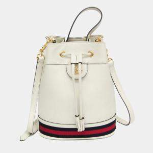 Pre Owned Gucci Ophidia Small Bucket Bag Leather Shoulder Bag White