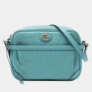 Pre Owned Gucci Blue GG Star Embossed Leather Crossbody