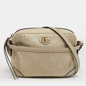 Pre Owned حقيبة كتف غوتشي كاميرا جلد GG نجم أبيض