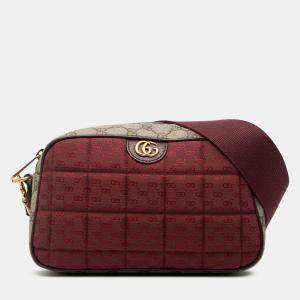 مملوكة مسبقًا Gucci Red Small Quilted Mini GG Canvas and GG Supreme Double G Crossbody