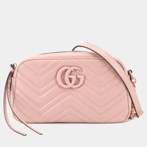 Pre Owned Gucci GG Marmont Small Pink Leather Shoulder Bag