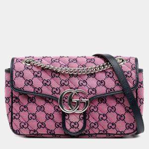 Pre Owned Gucci Pink Medium GG Marmont Matelasse Diagonal GG Canvas Shoulder Bag