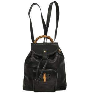 Pre Owned Gucci Black Bamboo Backpack