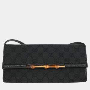 Pre Owned Gucci Black GG Bamboo Shoulder Bag