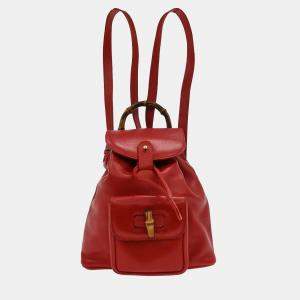Pre Owned Gucci Red Bamboo Backpack