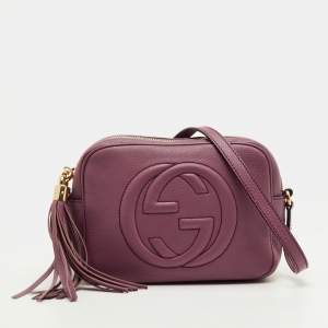Pre Owned Gucci Soho Disco Small Purple Leather Camera Crossbody Bag