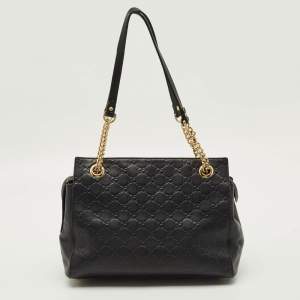 Pre Owned Gucci Chain Black Guccissima Leather Tote