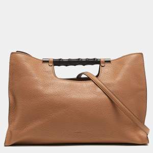 Pre Owned Gucci Bamboo Daily Beige Leather Tote