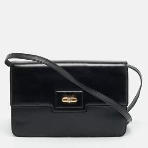 مملوكة مسبقًا Gucci Turn Lock Black Leather Flap Shoulder Bag