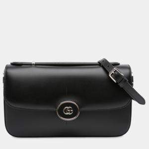 Pre Owned Gucci Black Small Leather Petite GG Satchel