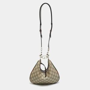 Pre Owned Gucci Attache Beige Small GG Supreme Canvas and Leather Bag