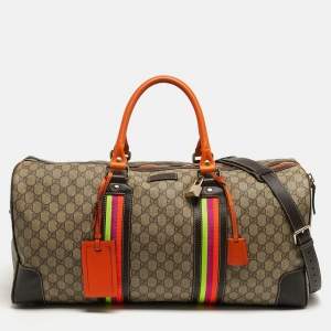 مملوكة مسبقًا Gucci Sherry Line Beige/Orange GG Supreme Canvas and Leather Duffel Bag