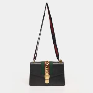 Pre Owned Gucci Sylvie Black Small Leather Shoulder Bag