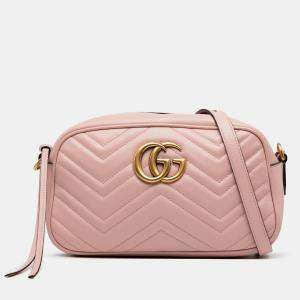 Pre Owned Gucci Pink Small GG Marmont Matelasse Leather Crossbody