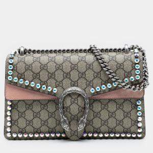 مملوكة مسبقًا Gucci Brown Medium GG Supreme Crystal Dionysus Shoulder Bag