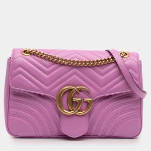 Pre Owned Gucci Pink Large GG Marmont Matelasse Leather Shoulder Bag