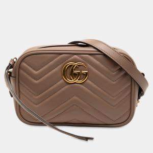 Pre Owned Gucci Brown Mini GG Marmont Matelasse Leather Crossbody