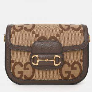 Pre Owned حقيبة كتف غوتشي كانفاس/جلد GG سوبر يم حزام ويب هيورسبت 1955 بني