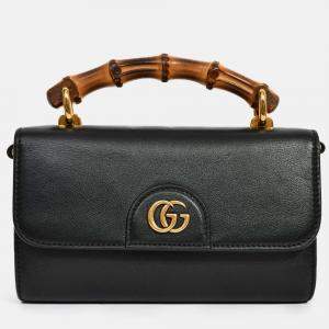 Pre Owned حقيبة غوتشي دَيانا ميني جلد سوداء بيد علوية مع سلسلة