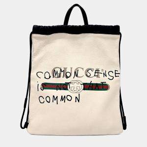 مملوكة مسبقًا Gucci White Leather Drawstring Backpack