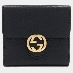 Pre Owned Gucci Black Leather Gg Interlocking Medium Wallet