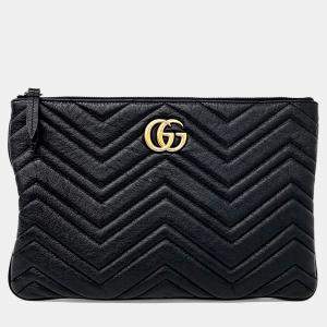 Pre Owned Gucci Black Leather Gg Marmont Clutch