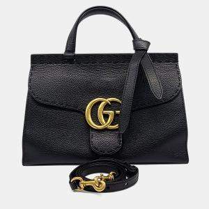 Pre Owned Gucci Black Leather Gg Marmont Tote And Shoulder Bag